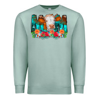 Seafoam Cow Mom Turquoise Tooled Leather Flowers Premium Sweatshirt - CowCowDesign