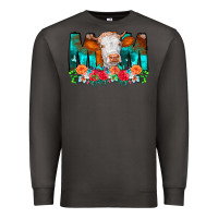 Smoke Cow Mom Turquoise Tooled Leather Flowers Premium Sweatshirt - CowCowDesign