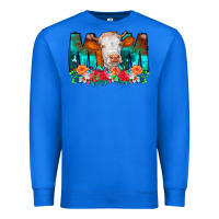 True Royal Cow Mom Turquoise Tooled Leather Flowers Premium Sweatshirt - CowCowDesign