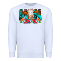 White Cow Mom Turquoise Tooled Leather Flowers Premium Sweatshirt - CowCowDesign