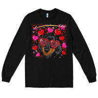 Black valentine's day  dachshund puppy Long Sleeve Tee - RanaPortraitStore