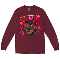 Burgundy valentine's day  dachshund puppy Long Sleeve Tee - RanaPortraitStore
