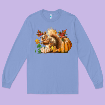 Fall Squirrel Long Sleeve Tee Designed By Lillyallendesigns