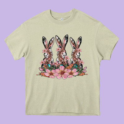 Rabbits With Blossom Flower Heavy Core Tee Designed By Artiststas