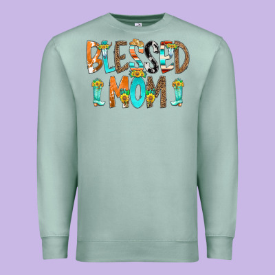 Blessed Mom Premium Sweatshirt Designed By Cowcowdesign