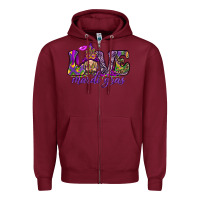 Burgundy Love Mardi Gras with gnome Zipper Hoodie - HowdyJamesFarm
