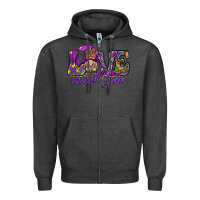 Charcoal Heather Love Mardi Gras with gnome Zipper Hoodie - HowdyJamesFarm