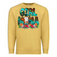 Antique Gold Girl Mama Flowers Cow Premium Sweatshirt - CowCowDesign