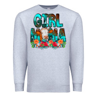 Heather Grey Girl Mama Flowers Cow Premium Sweatshirt - CowCowDesign