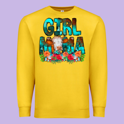Girl Mama Flowers Cow Premium Sweatshirt Designed By Cowcowdesign