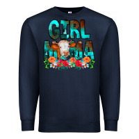 Navy Girl Mama Flowers Cow Premium Sweatshirt - CowCowDesign