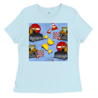 Baby Blue bulldozer seamles pattern Ladies Tee - BundleAndBundleShop
