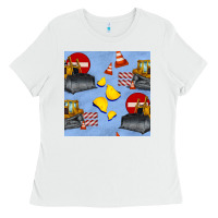 White bulldozer seamles pattern Ladies Tee - BundleAndBundleShop