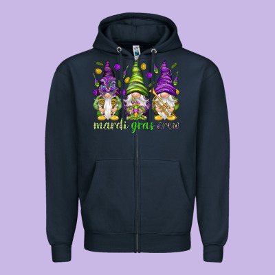 Mardi Gras Crew With Gnomies Zipper Hoodie Designed By Howdyjamesfarm