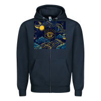 Navy evil eye moon Zipper Hoodie - TumblerDesignByShophia