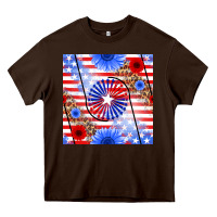 Chocolate Brown patriotic usa flag and sunflower Heavy Core Tee - BundleAndBundleShop