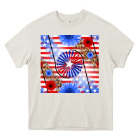 Cream patriotic usa flag and sunflower Heavy Core Tee - BundleAndBundleShop