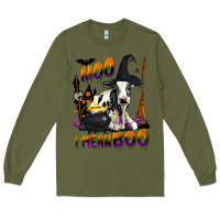 Army Green Moo I Mean Boo Holstein Cow Long Sleeve Tee - LillyAllenDesigns
