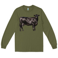 Army Green black angus cow Long Sleeve Tee - LillyAllenDesigns