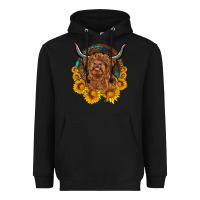 Black cow sunflower leopard Heavyweight Hoodie - OliviaCreatesArt
