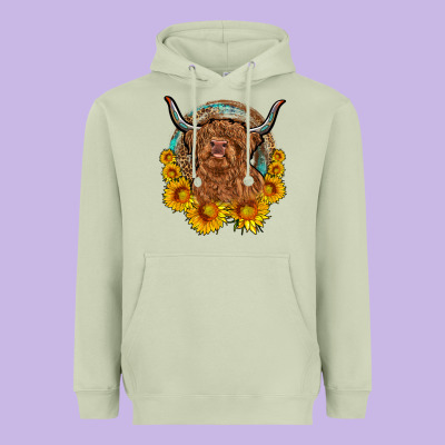 Cow Sunflower Leopard Heavyweight Hoodie Designed By Oliviacreatesart