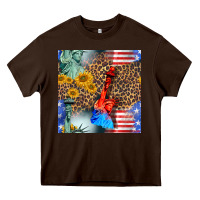 Chocolate Brown statue of liberty american flag Heavy Core Tee - BundleAndBundleShop