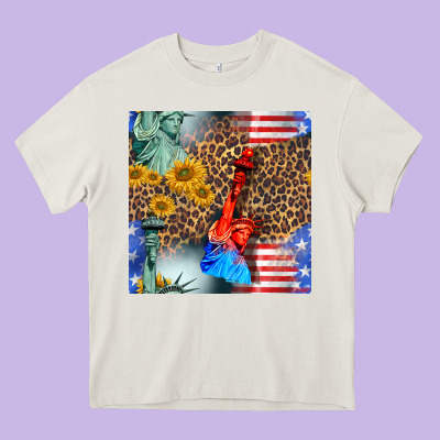 Statue Of Liberty American Flag Heavy Core Tee Designed By Bundleandbundleshop