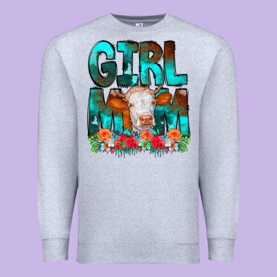 Girl Mom Cow Flowers Premium Sweatshirt Designed By Cowcowdesign