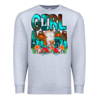 Heather Grey Girl Mom Cow Flowers Premium Sweatshirt - CowCowDesign