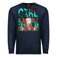 Navy Girl Mom Cow Flowers Premium Sweatshirt - CowCowDesign