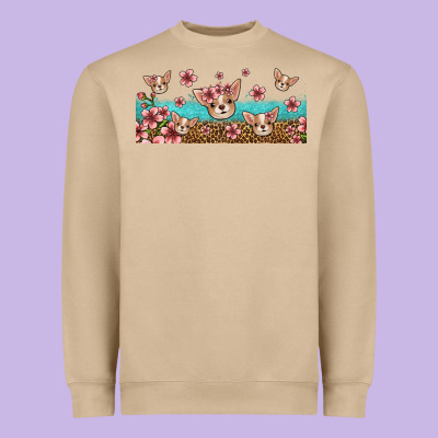 Floral Chihuahua Dogs Heavyweight Sweatshirt Designed By Jasminsmagicworld