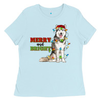 Baby Blue Merry And Bright Husky Ladies Tee - RanaPortraitStore