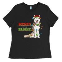 Black Merry And Bright Husky Ladies Tee - RanaPortraitStore