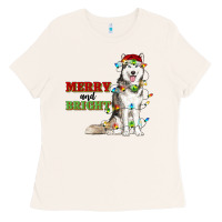 Bone Merry And Bright Husky Ladies Tee - RanaPortraitStore