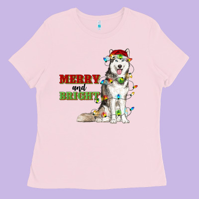 Merry And Bright Husky Ladies Tee Designed By Ranaportraitstore
