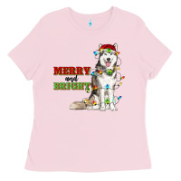 Bubblegum Pink Merry And Bright Husky Ladies Tee - RanaPortraitStore