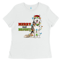 White Merry And Bright Husky Ladies Tee - RanaPortraitStore
