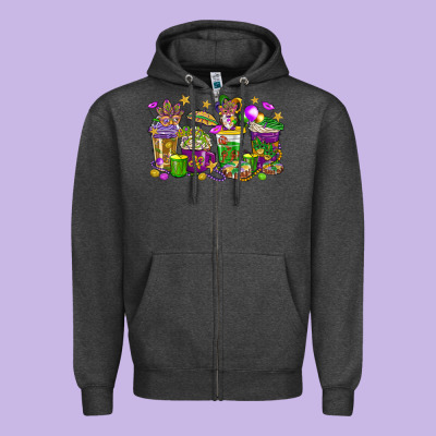 Mardi Gras Coffee Cups Zipper Hoodie Designed By Howdyjamesfarm