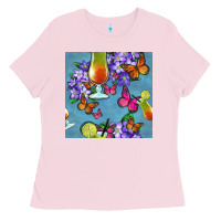 Bubblegum Pink butterfly cocktail Ladies Tee - BundleAndBundleShop