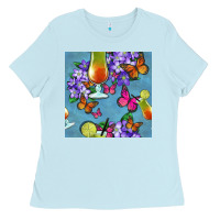 Baby Blue butterfly cocktail Ladies Tee - BundleAndBundleShop