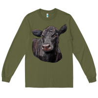 Army Green Black Angus Cow Illustrations Long Sleeve Tee - LillyAllenDesigns