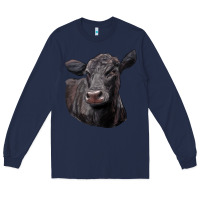Navy Black Angus Cow Illustrations Long Sleeve Tee - LillyAllenDesigns