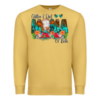 Antique Gold Glitter Dirt Mama Of Both Cow Flowers Premium Sweatshirt - CowCowDesign