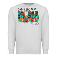 Dove Grey Glitter Dirt Mama Of Both Cow Flowers Premium Sweatshirt - CowCowDesign