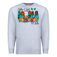 Heather Grey Glitter Dirt Mama Of Both Cow Flowers Premium Sweatshirt - CowCowDesign