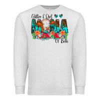 Oatmeal Heather Glitter Dirt Mama Of Both Cow Flowers Premium Sweatshirt - CowCowDesign