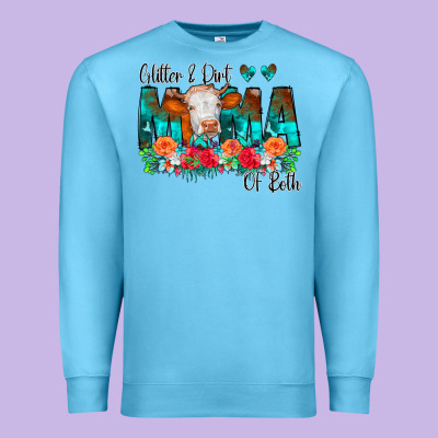 Glitter Dirt Mama Of Both Cow Flowers Premium Sweatshirt Designed By Cowcowdesign