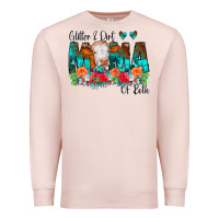 Pale Pink Glitter Dirt Mama Of Both Cow Flowers Premium Sweatshirt - CowCowDesign