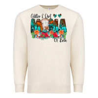 Sandshell Glitter Dirt Mama Of Both Cow Flowers Premium Sweatshirt - CowCowDesign