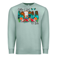 Seafoam Glitter Dirt Mama Of Both Cow Flowers Premium Sweatshirt - CowCowDesign